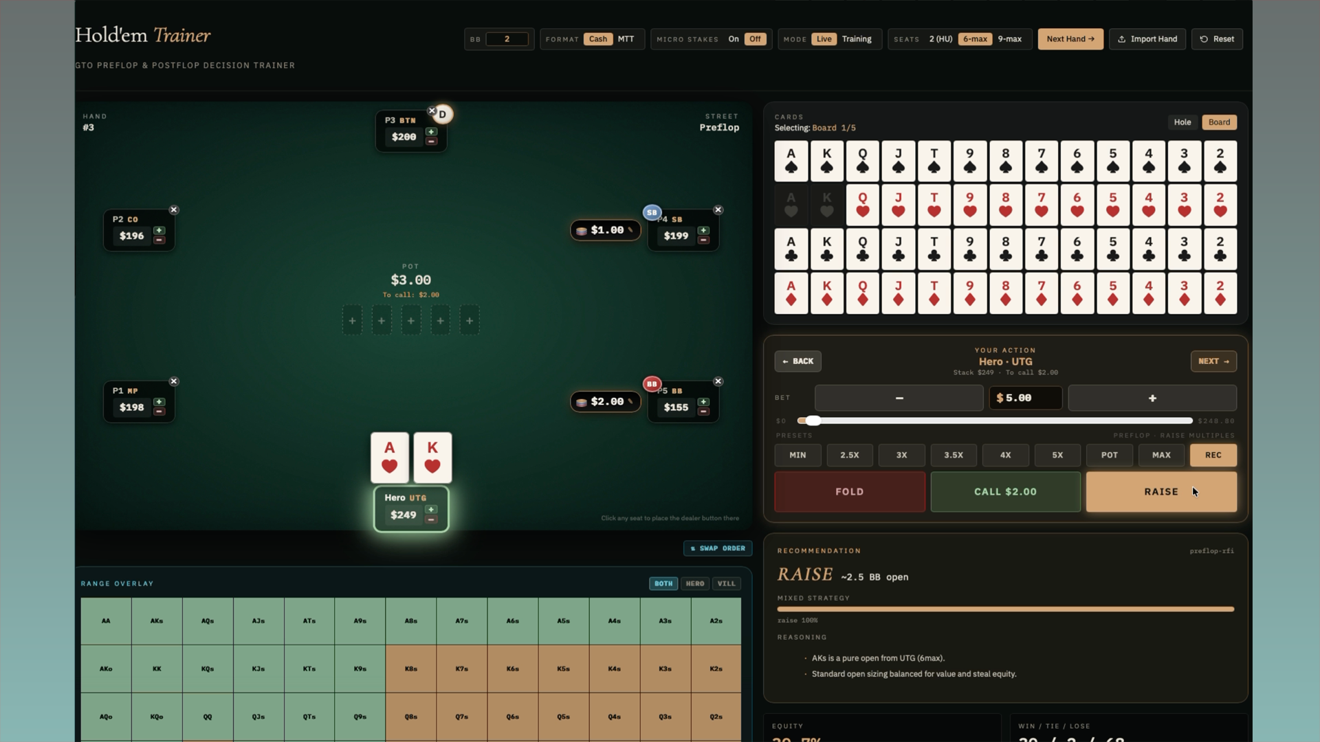 Real-time GTO recommendation with reasoning