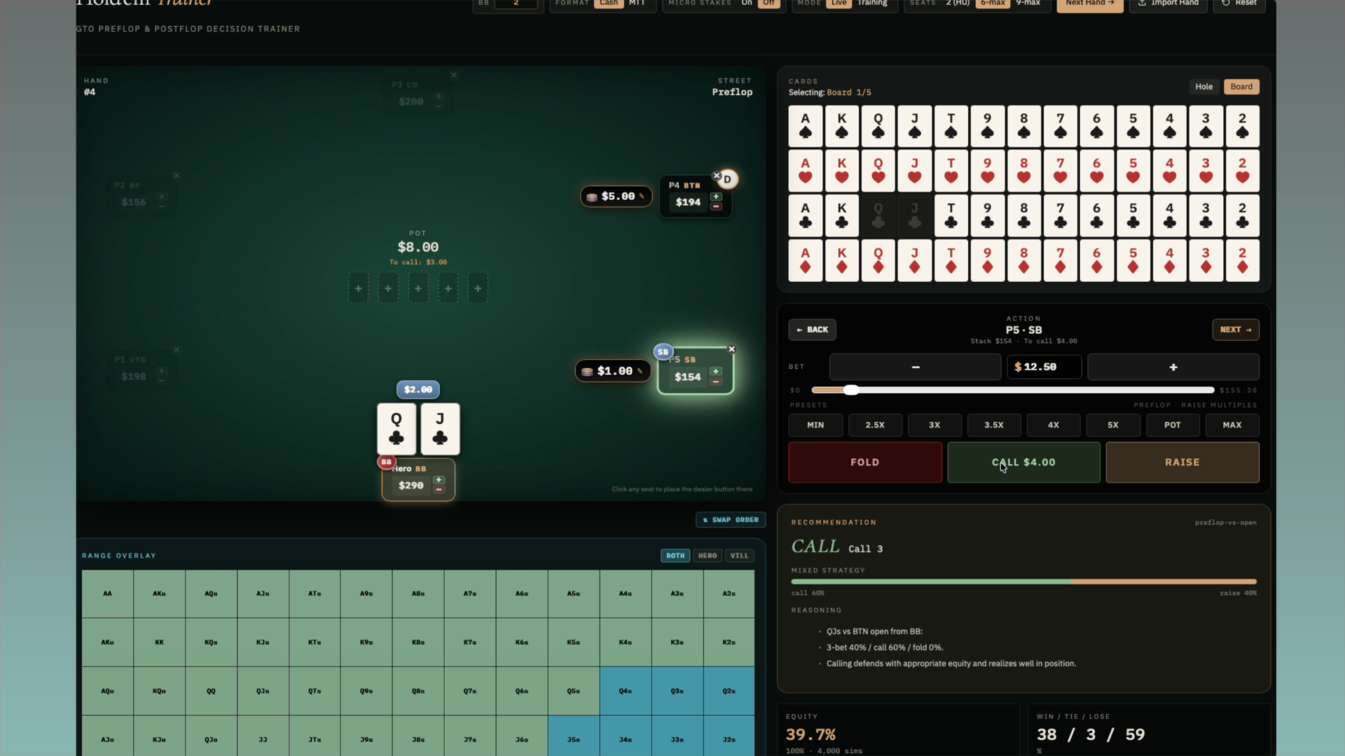 Stake-adaptive recommendations across cash and tournament formats
